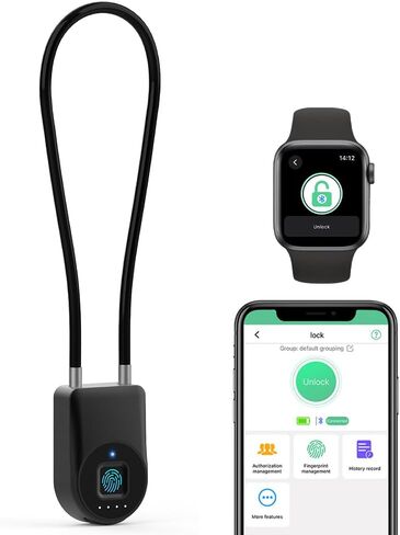 قفل خزانة ببصمة الإصبع، قفل سلك eLinkSmart لثلاجة الباب الفرنسي، مقاوم للأطفال مع مقاومة للماء أكثر من 1000 مستخدم للتطبيقات، قفل كابل فولاذي 38 سم 6 بوصة لخزانة الصالة الرياضية وخزانة الأمتعة in Kuwait