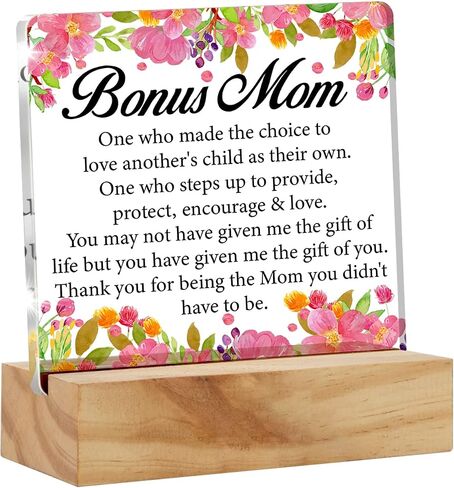 Acrylic Stepmom Gift Stepmother Desk Decor Present, Bonus Mom Definition Decorative Clear Acrylic Desk Plaque Sign with Wood Stand for Home Birthday Mother's Day Christmas in Saudi Arabia