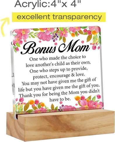 Acrylic Stepmom Gift Stepmother Desk Decor Present, Bonus Mom Definition Decorative Clear Acrylic Desk Plaque Sign with Wood Stand for Home Birthday Mother's Day Christmas in Saudi Arabia