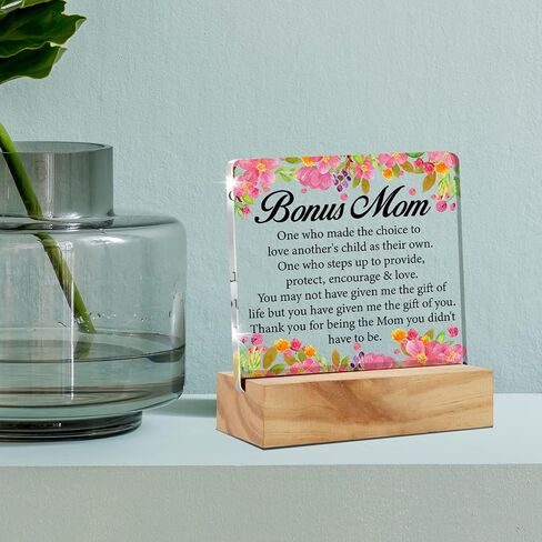 Acrylic Stepmom Gift Stepmother Desk Decor Present, Bonus Mom Definition Decorative Clear Acrylic Desk Plaque Sign with Wood Stand for Home Birthday Mother's Day Christmas in Saudi Arabia