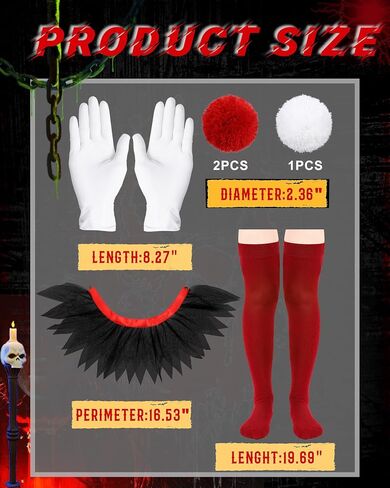 Jecery 6 Pcs Women's Creepy Clown Halloween Costume Accessories Gloves, Collar, Pompoms, Thigh Stockings for Cosplay Party in Saudi Arabia