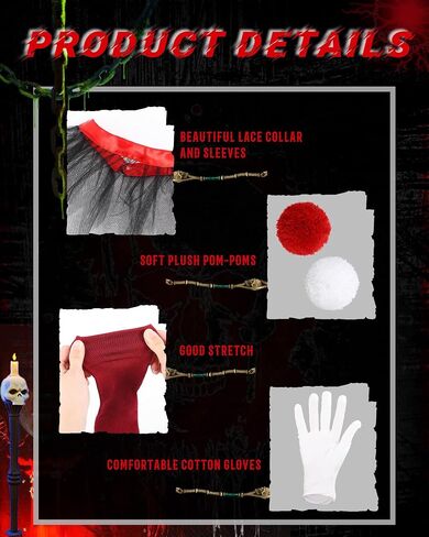 Jecery 6 Pcs Women's Creepy Clown Halloween Costume Accessories Gloves, Collar, Pompoms, Thigh Stockings for Cosplay Party in Saudi Arabia
