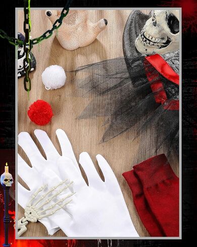 Jecery 6 Pcs Women's Creepy Clown Halloween Costume Accessories Gloves, Collar, Pompoms, Thigh Stockings for Cosplay Party in Saudi Arabia