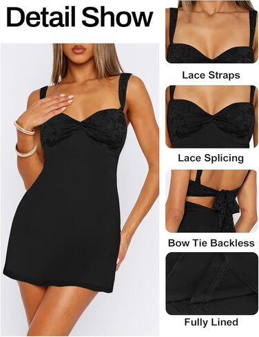 Women's Summer Mini Dresses Sleeveless Sexy Square Neck Lace Splicing Cocktail Party Straps Bodycon Dress in Kuwait