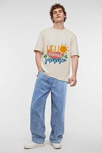 Mens Baggy Jeans Elastic Waisted Denim Pants for Men with Drawstring Streetwear in Saudi Arabia