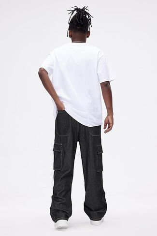 Mens Baggy Jeans Elastic Waisted Denim Pants for Men with Drawstring Streetwear in Saudi Arabia