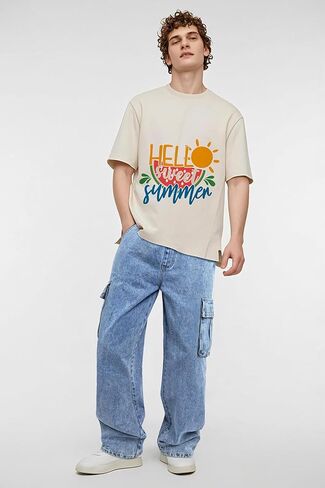 Mens Baggy Jeans Elastic Waisted Denim Pants for Men with Drawstring Streetwear in Kuwait