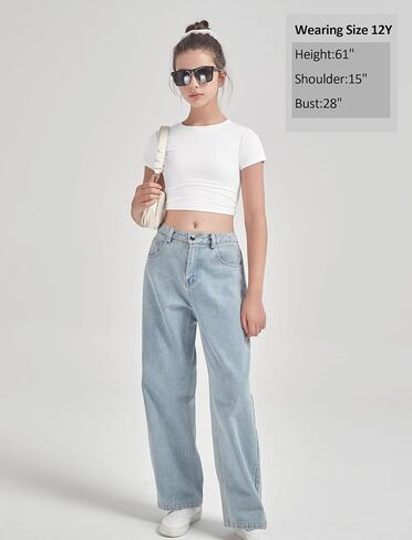 EXARUS 3 Pack Girls Cropped Slim Fit T Shirts Short Sleeve Soft Basic Crew/Mock/Square Neck Tees Side Waist Ruched Tops in Saudi Arabia