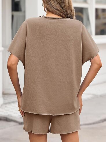 Fisoew Womens Summer 2 Piece Outfits Oversized Casual Short Sleeve Tops and High Waisted Shorts Workout Lounge Short Sets in Saudi Arabia