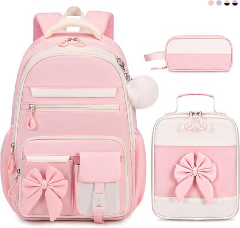Backpack for Girls, 3PCS Girls Backpack for School with Lunch Bag Pencil Case, Cute Kids Bookbag Teens Backpack for Kindergarten Elementary Preschool Middle School (Pink) in Kuwait