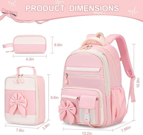 Backpack for Girls, 3PCS Girls Backpack for School with Lunch Bag Pencil Case, Cute Kids Bookbag Teens Backpack for Kindergarten Elementary Preschool Middle School (Pink) in Kuwait