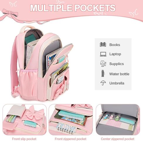 Backpack for Girls, 3PCS Girls Backpack for School with Lunch Bag Pencil Case, Cute Kids Bookbag Teens Backpack for Kindergarten Elementary Preschool Middle School (Pink) in Kuwait