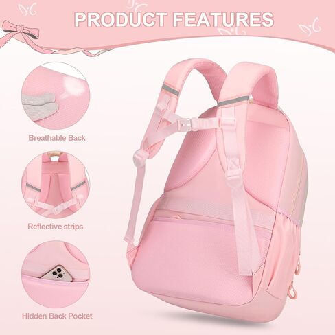 Backpack for Girls, 3PCS Girls Backpack for School with Lunch Bag Pencil Case, Cute Kids Bookbag Teens Backpack for Kindergarten Elementary Preschool Middle School (Pink) in Kuwait