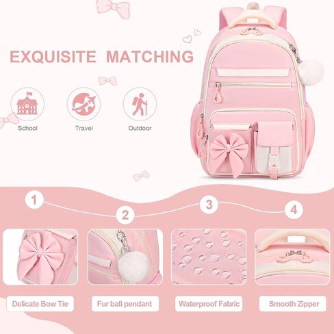 Backpack for Girls, 3PCS Girls Backpack for School with Lunch Bag Pencil Case, Cute Kids Bookbag Teens Backpack for Kindergarten Elementary Preschool Middle School (Pink) in Kuwait