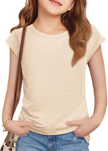 Imily Bela Girls Short Cap Sleeve T Shirts Kids Crew Neck Casual Loose Summer Tops 5-14 Years in Saudi Arabia