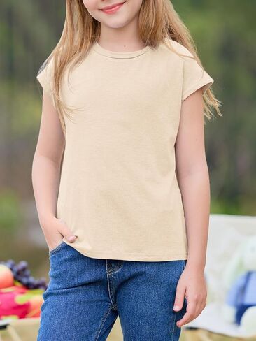 Imily Bela Girls Short Cap Sleeve T Shirts Kids Crew Neck Casual Loose Summer Tops 5-14 Years in Saudi Arabia