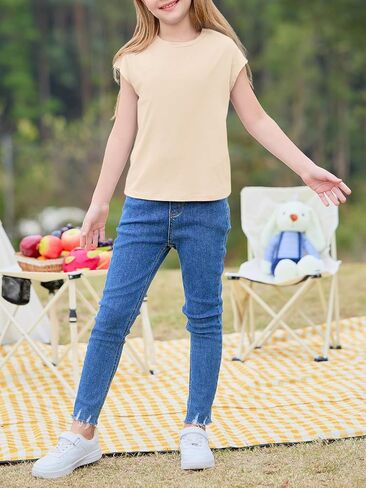 Imily Bela Girls Short Cap Sleeve T Shirts Kids Crew Neck Casual Loose Summer Tops 5-14 Years in Saudi Arabia