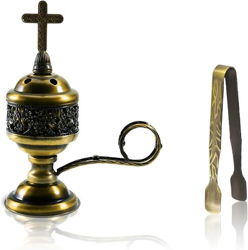 Gold Incense Burner with Tong – Frankincense Charcoal Incense Stand Aromatherapy, Yoga, Spa, Home Decor, and Church Use – Compact & Durable Bakhoor Holder in Saudi Arabia