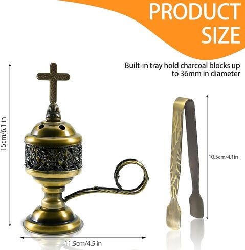 Gold Incense Burner with Tong – Frankincense Charcoal Incense Stand Aromatherapy, Yoga, Spa, Home Decor, and Church Use – Compact & Durable Bakhoor Holder in Saudi Arabia