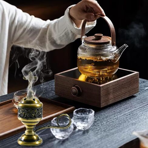 Gold Incense Burner with Tong – Frankincense Charcoal Incense Stand Aromatherapy, Yoga, Spa, Home Decor, and Church Use – Compact & Durable Bakhoor Holder in Saudi Arabia