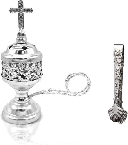 Gold Incense Burner with Tong – Frankincense Charcoal Incense Stand Aromatherapy, Yoga, Spa, Home Decor, and Church Use – Compact & Durable Bakhoor Holder in Saudi Arabia