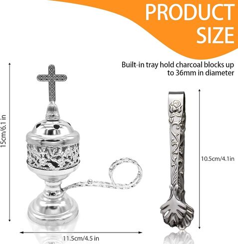 Gold Incense Burner with Tong – Frankincense Charcoal Incense Stand Aromatherapy, Yoga, Spa, Home Decor, and Church Use – Compact & Durable Bakhoor Holder in Saudi Arabia