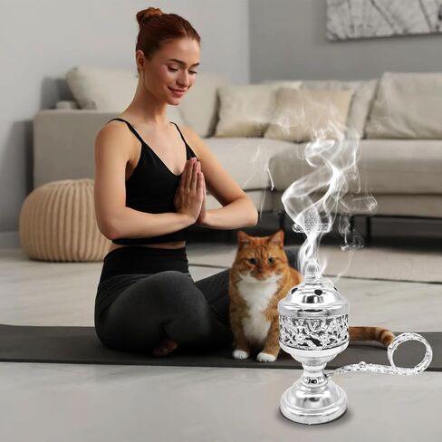 Gold Incense Burner with Tong – Frankincense Charcoal Incense Stand Aromatherapy, Yoga, Spa, Home Decor, and Church Use – Compact & Durable Bakhoor Holder in Saudi Arabia