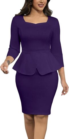 Women's 2 Piece Suit Set Peplum 3/4 Long Sleeve Church Dress Suit Elegant Formal Office Midi Pencil Skirt Suit in Saudi Arabia