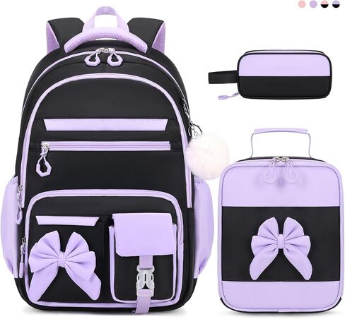 Backpack for Girls, 3PCS Girls Backpack for School with Lunch Bag Pencil Case, Cute Kids Bookbag Teens Backpack for Kindergarten Elementary Preschool Middle School (Pink) in Kuwait