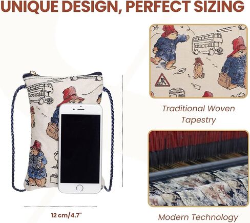 حقيبة هاتف صغيرة تمر بالجسم من Signare Tapestry، محفظة للسيدات للهاتف، حقيبة الهاتف المحمول، محفظة الهاتف، حقيبة الهاتف الذكي بتصميم بادينغتون بير (SM02-PADD) in Saudi Arabia