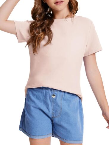 Girls Short Sleeve T Shirts Kids Summer Crewneck Curved Hem Tunic Tops Basic Tee in Saudi Arabia