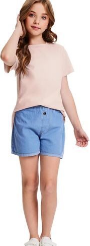 Girls Short Sleeve T Shirts Kids Summer Crewneck Curved Hem Tunic Tops Basic Tee in Saudi Arabia
