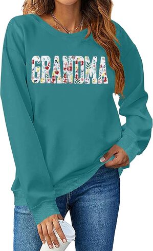VVNTY Grandma Sweatshirts for Women: Embroidered Grandma Letter Shirts Floral Applique Grandmother Pullover Tops in Kuwait