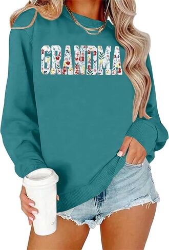 VVNTY Grandma Sweatshirts for Women: Embroidered Grandma Letter Shirts Floral Applique Grandmother Pullover Tops in Kuwait