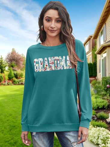 VVNTY Grandma Sweatshirts for Women: Embroidered Grandma Letter Shirts Floral Applique Grandmother Pullover Tops in Kuwait