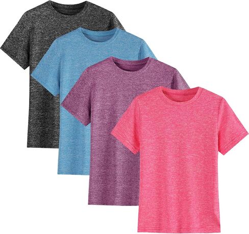 4-Pack Kids/Girls/Teen Girls Active Quick Dry T-Shirts Short Sleeve Shirts Athletic Performance T-Shirt（5-18 Years） in Saudi Arabia