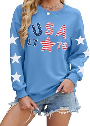 Kiddad USA Swefshirts for Women: American Flag Patch Sweatshirt 4th من يوليو قميص نجم وطني جرافيك توبوبرز in Saudi Arabia