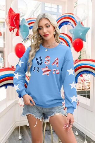 Kiddad USA Swefshirts for Women: American Flag Patch Sweatshirt 4th من يوليو قميص نجم وطني جرافيك توبوبرز in Saudi Arabia