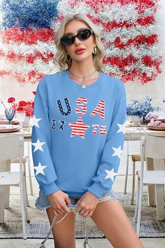 Kiddad USA Swefshirts for Women: American Flag Patch Sweatshirt 4th من يوليو قميص نجم وطني جرافيك توبوبرز in Saudi Arabia