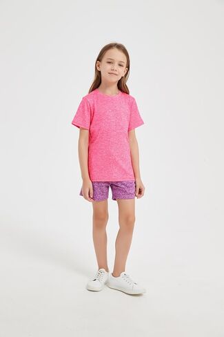 4 عبوات أطفال/فتيات/فتيات في سن المراهقة النشطين القمصان الجافة الجافة القصيرة القمصان القصيرة الأداء الرياضية تي شيرت （5-18 سنوات） in Kuwait