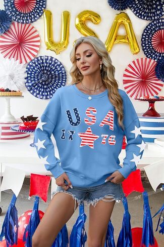 Kiddad USA Swefshirts for Women: American Flag Patch Sweatshirt 4th من يوليو قميص نجم وطني جرافيك توبوبرز in Saudi Arabia