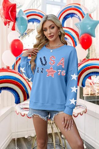 Kiddad USA Swefshirts for Women: American Flag Patch Sweatshirt 4th من يوليو قميص نجم وطني جرافيك توبوبرز in Saudi Arabia