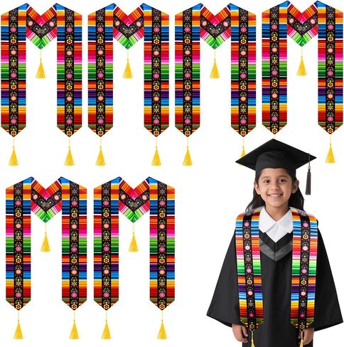 Wehhbtye 6Pcs/4Pcs Mexican Graduation Stole Sash 2025, Mexican Serape Sash, Mexico Class Sash Scarf for Graduation Ceremony in Kuwait