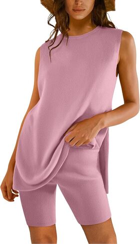 AGSEEM Short Sets for Women Summer Sleeveless Tunic Top Crewneck Shorts Lounge Sets Loose Women Beach Fashion 2025 in Kuwait