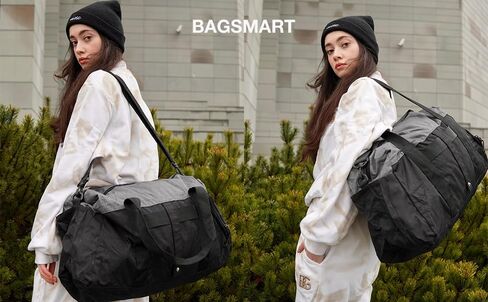 BAGSMART Gym Bags for Men Women, Foldable Travel Duffle Bag, Lightweight Weekender Duffel Bag With Shoe Compartment, Water Resistant Workout Duffle Sports Bag for Travel Yoga, Black in Saudi Arabia