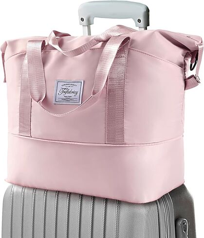 Travel Duffel Bag - Large Shoulder Weekender Overnight Bag, Carry on Bags with Wet Pocket, Waterproof Expandable Duffel Bags with Trolley Sleeve for Sports Travel Gym, Pink in Kuwait