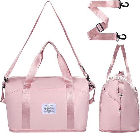 Travel Duffel Bag - Large Shoulder Weekender Overnight Bag, Carry on Bags with Wet Pocket, Waterproof Expandable Duffel Bags with Trolley Sleeve for Sports Travel Gym, Pink in Kuwait