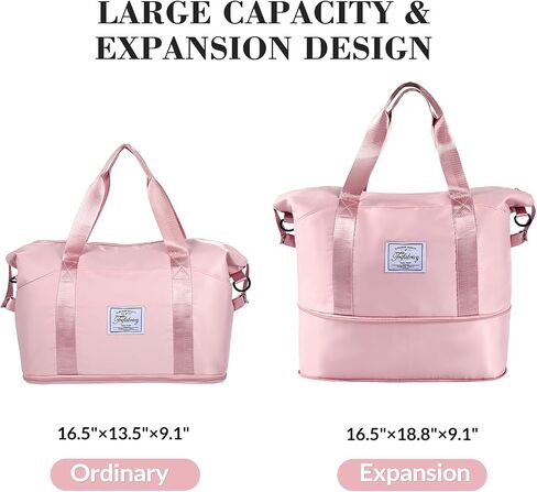 Travel Duffel Bag - Large Shoulder Weekender Overnight Bag, Carry on Bags with Wet Pocket, Waterproof Expandable Duffel Bags with Trolley Sleeve for Sports Travel Gym, Pink in Kuwait