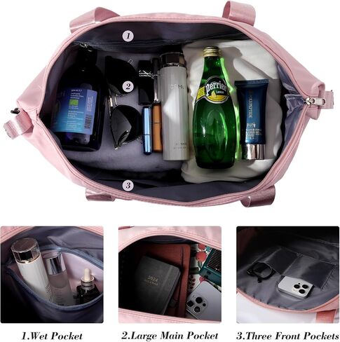 Travel Duffel Bag - Large Shoulder Weekender Overnight Bag, Carry on Bags with Wet Pocket, Waterproof Expandable Duffel Bags with Trolley Sleeve for Sports Travel Gym, Pink in Kuwait