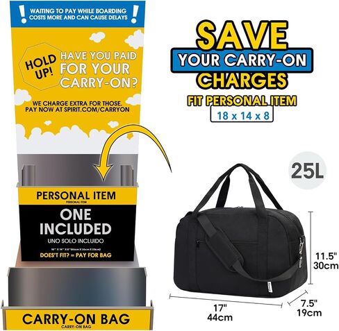 Narwey 18" Carry on Bag Underseat for Airplane Spirit Airlines Personal Item Travel Bag 18x14x8 Small Duffle Bag Duffel Bag Gym Weekender Overnight Bag with Wet Pocket for Women and Men (Black) in Saudi Arabia